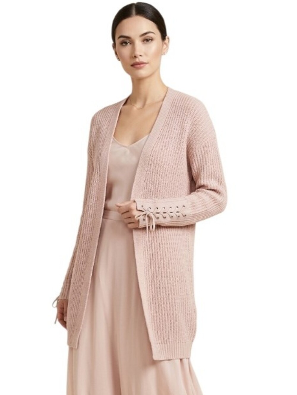 NWT Ten Sixty Sherman Large Cardigan Sweater Pale Pink Lace Up Sleeves